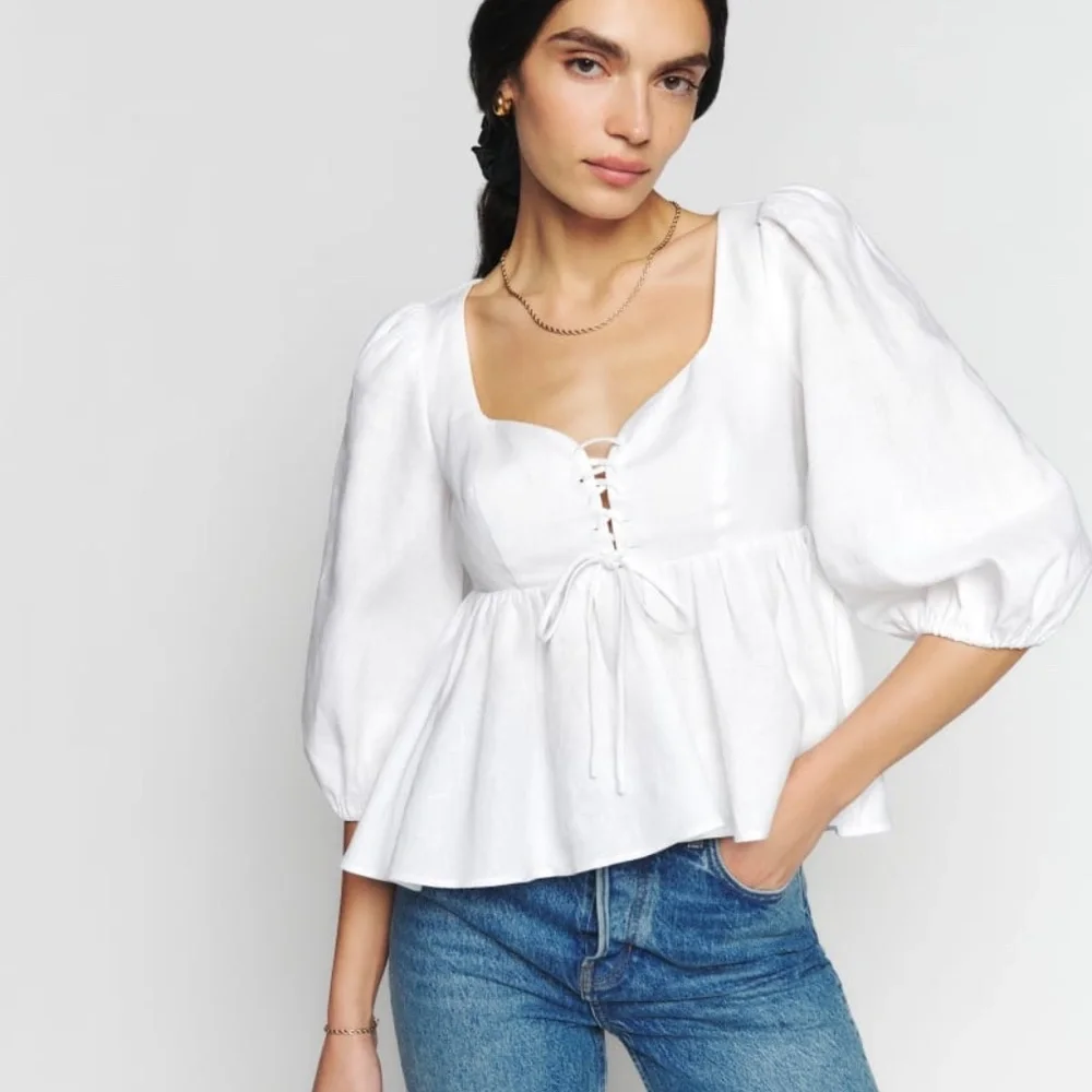Reformation Abigail Linen Top - White - Size 8 - Picture 1 of 5